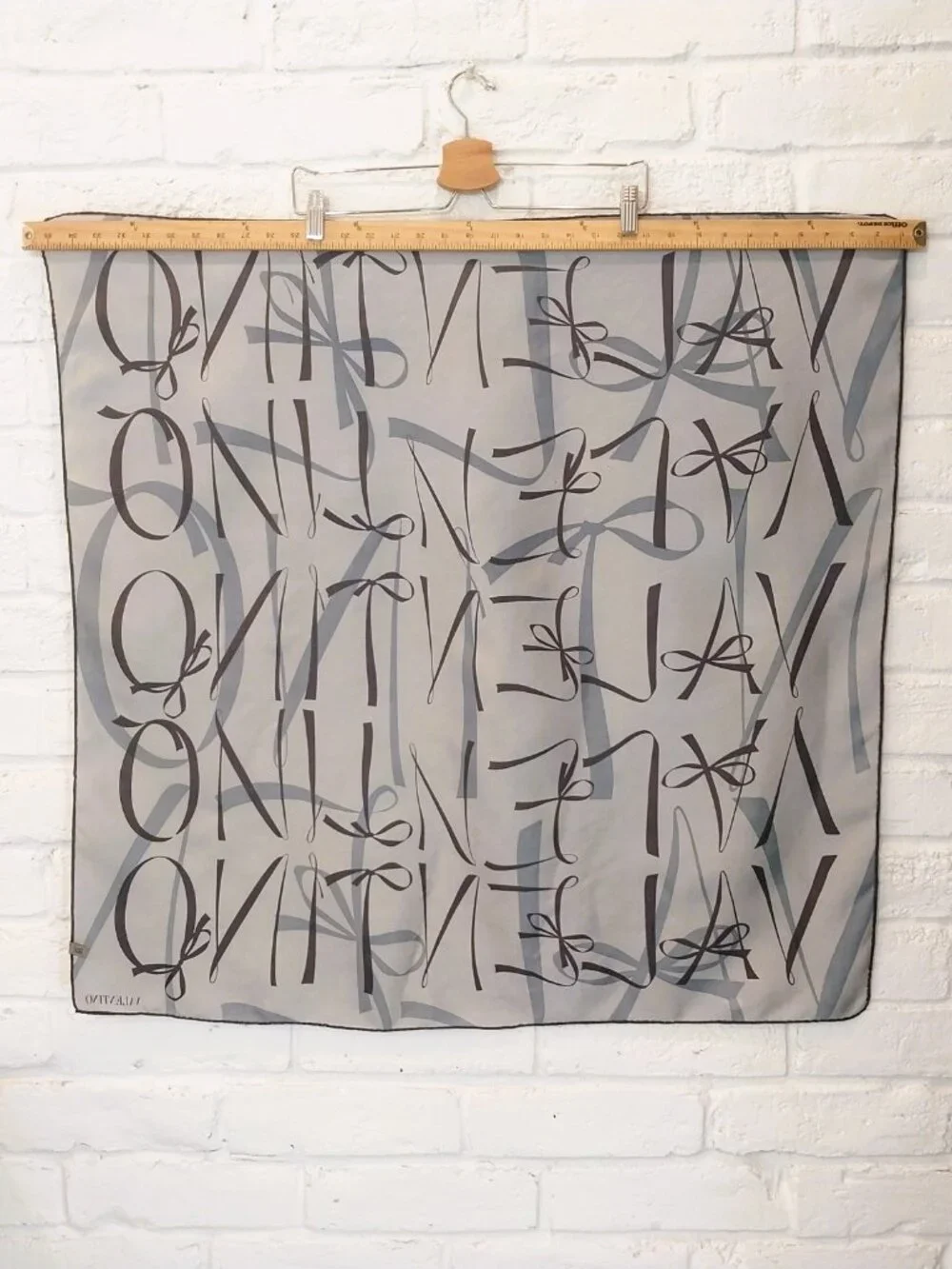 Valentino Large Square Scarf 100% Silk Blue Graphic Logo Hand Rolled Hem 34